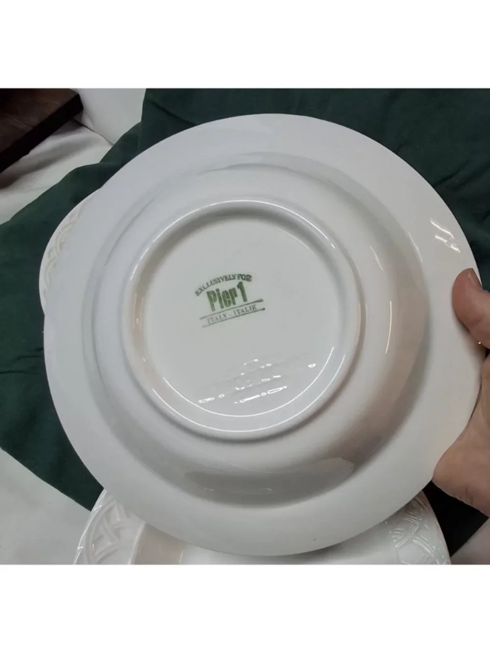 Pier 1 White Basket Relief Soup Stoneware Pasta Bowls Made In Italy Set Of 4